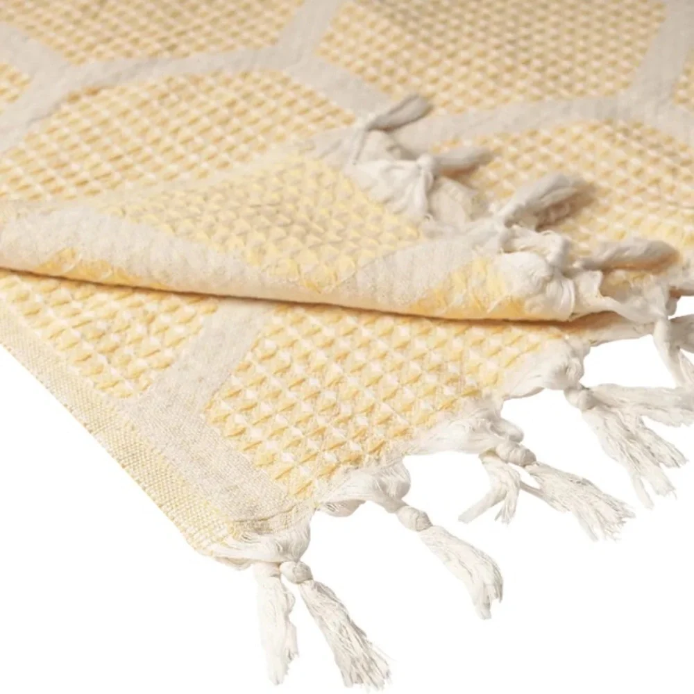 Hand Towel Modern Loom Weave Cheerful Yellow + Cream 2 Side Kitchen or Bathroom